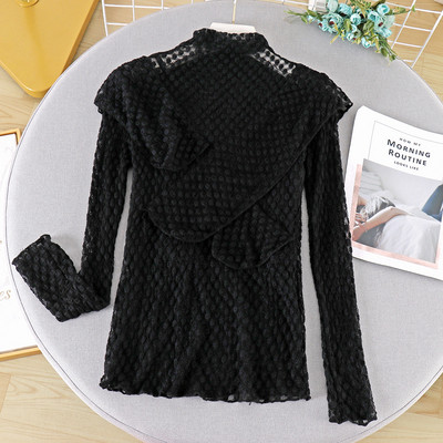 Stílusos női blúz magas gallérral és hosszú ujjú négy színben