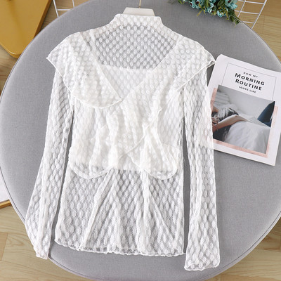 Stílusos női blúz magas gallérral és hosszú ujjú négy színben