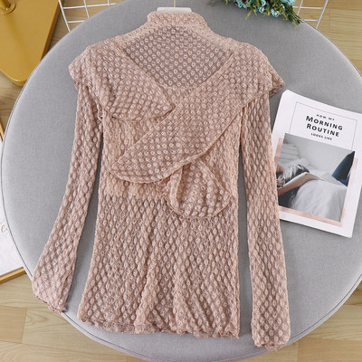 Stílusos női blúz magas gallérral és hosszú ujjú négy színben