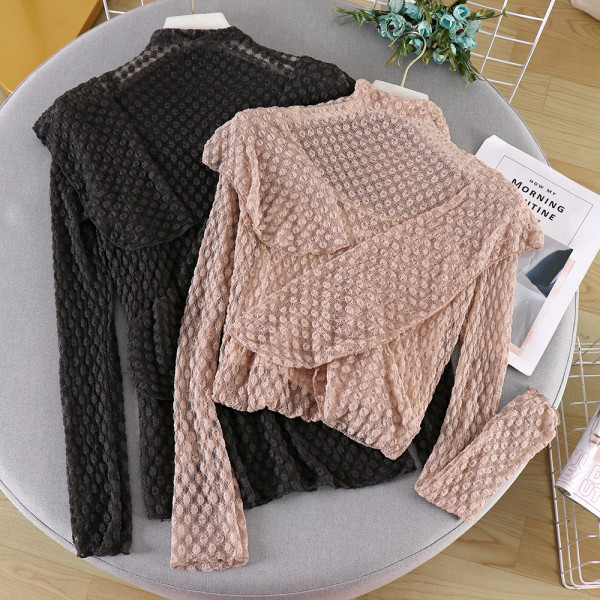 Stílusos női blúz magas gallérral és hosszú ujjú négy színben