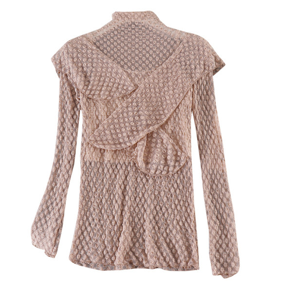 Stílusos női blúz magas gallérral és hosszú ujjú négy színben