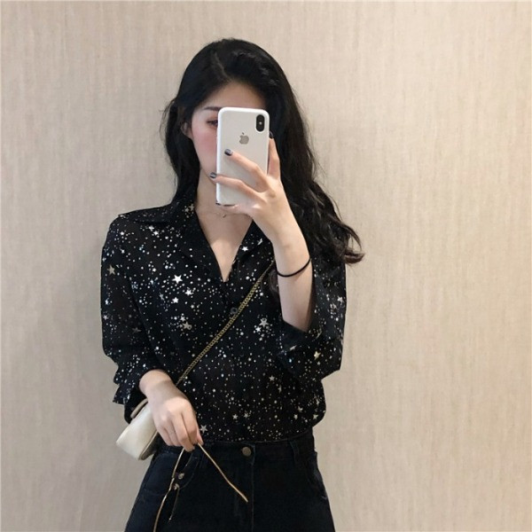 Női ing klasszikus modell fehér és fekete színben, rátéttel