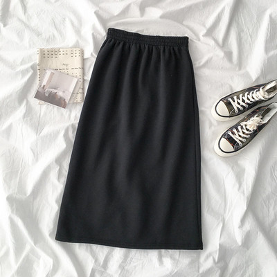 Modern női szoknya négy színben gumírozott derékkal és hasítékkal