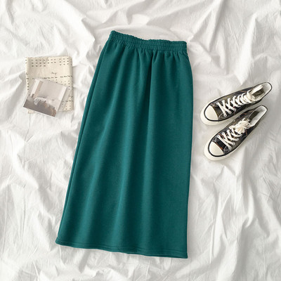 Modern női szoknya négy színben gumírozott derékkal és hasítékkal