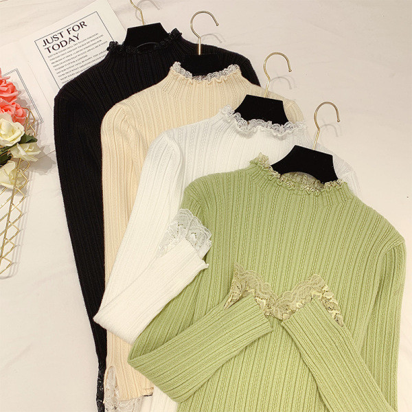 Modern női pulóver csipkével, négy színben