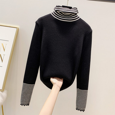 Alkalmi női pulóver magas gallérral fehér és fekete színben