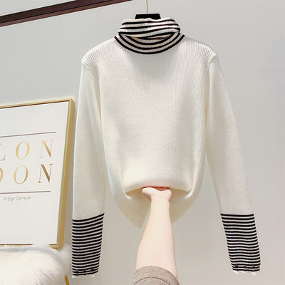 Alkalmi női pulóver magas gallérral fehér és fekete színben