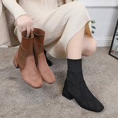 Stílusos női csizma eco velúrból, vastag sarkú fekete és barna színben