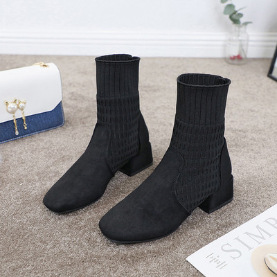 Stílusos női csizma eco velúrból, vastag sarkú fekete és barna színben