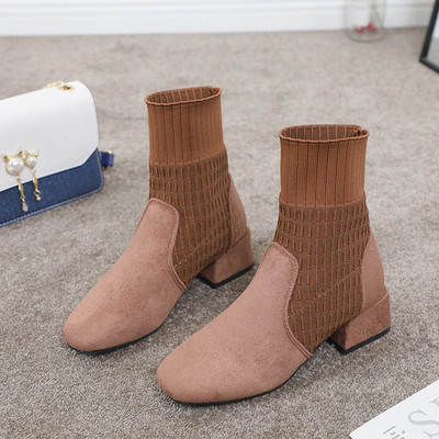 Stílusos női csizma eco velúrból, vastag sarkú fekete és barna színben