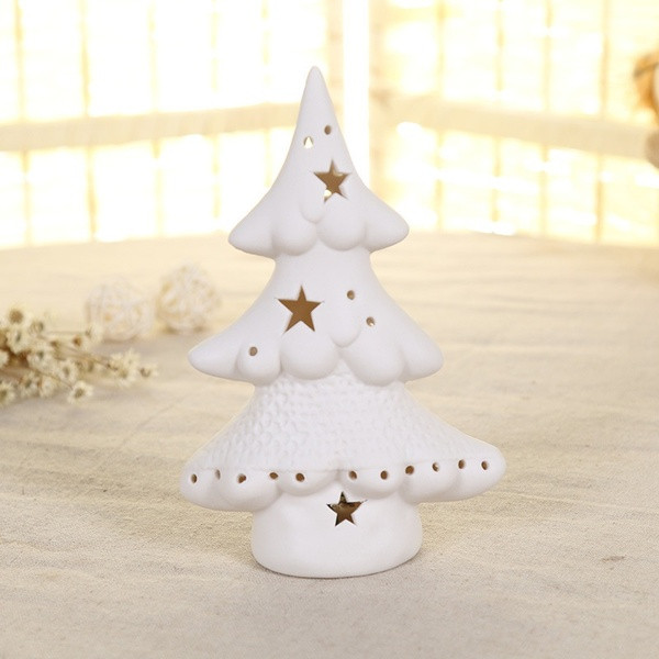 Dekoratív kerámia karácsonyfa fehér színű LED világítással