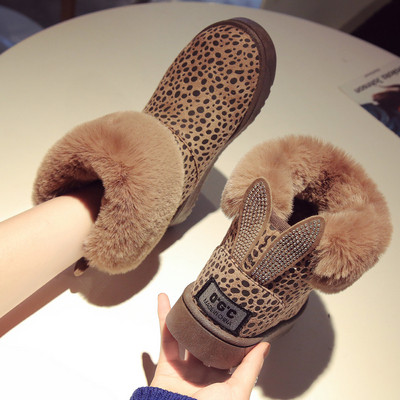 Modern női csizma leopárdmintás pehelyszínben három színben