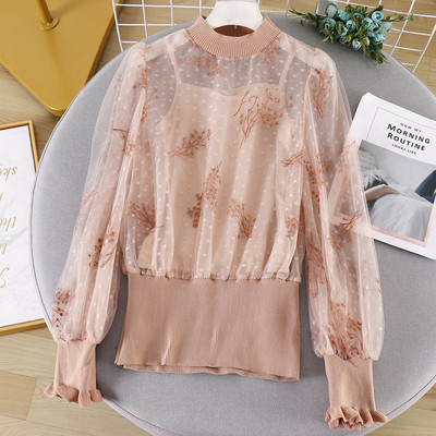 Modern női csipkeblúz hímzéssel, hosszú ujjú három színben