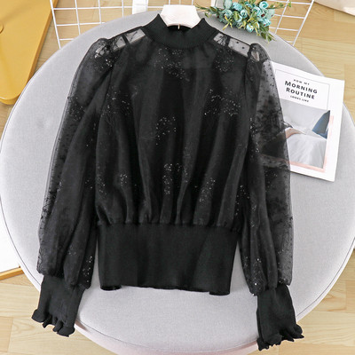 Modern női csipkeblúz hímzéssel, hosszú ujjú három színben