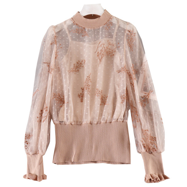 Modern női csipkeblúz hímzéssel, hosszú ujjú három színben