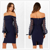 Modern női rövid ruha cipzárral és tüll kék színben