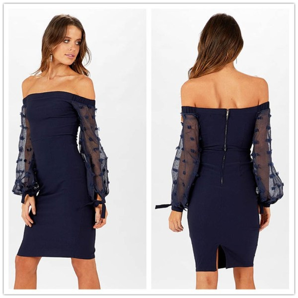 Modern női rövid ruha cipzárral és tüll kék színben