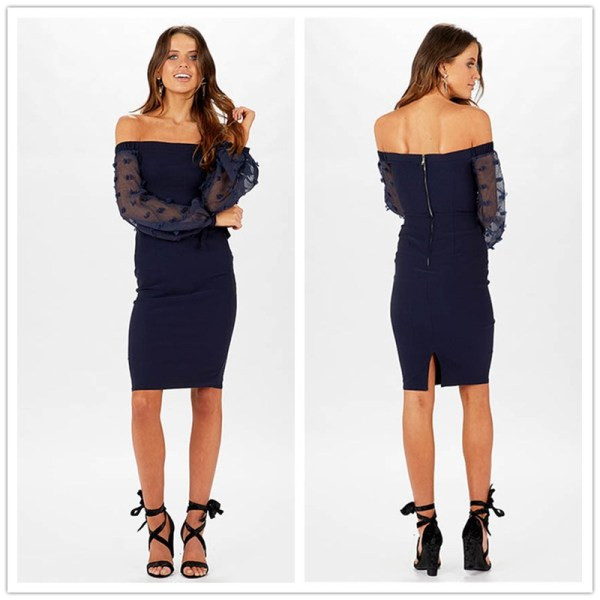 Modern női rövid ruha cipzárral és tüll kék színben