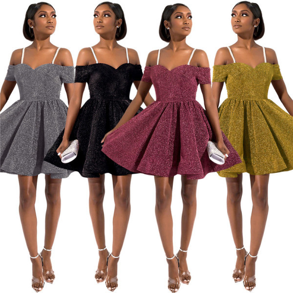 Elegáns női rövid ruha mély nyakkivágással, négy színben