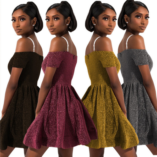 Elegáns női rövid ruha mély nyakkivágással, négy színben