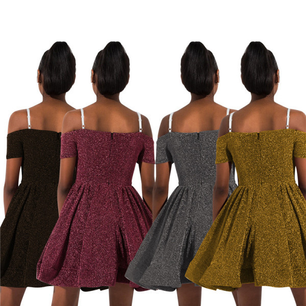 Elegáns női rövid ruha mély nyakkivágással, négy színben