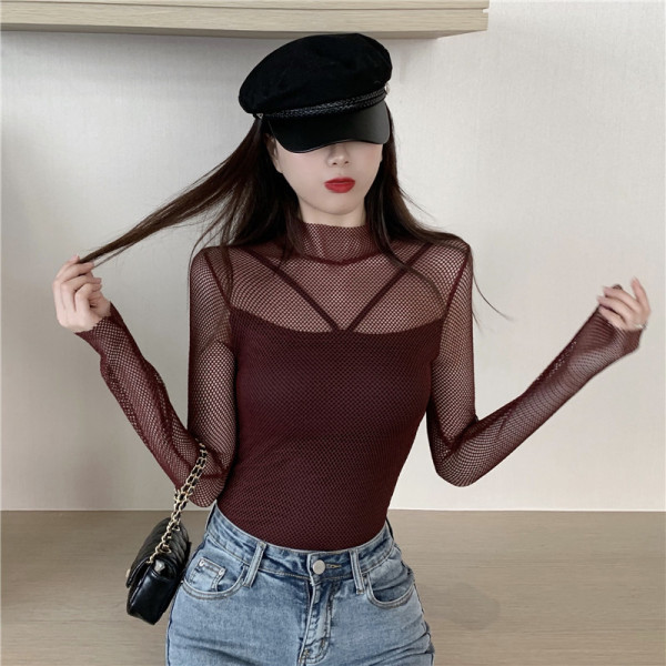 Női testhezálló átlátszó blúz polo gallérral