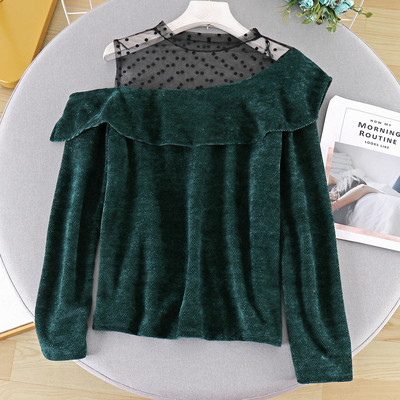 Stílusos női blúz csupasz váll és tüll négy színben