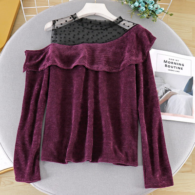 Stílusos női blúz csupasz váll és tüll négy színben