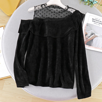 Stílusos női blúz csupasz váll és tüll négy színben