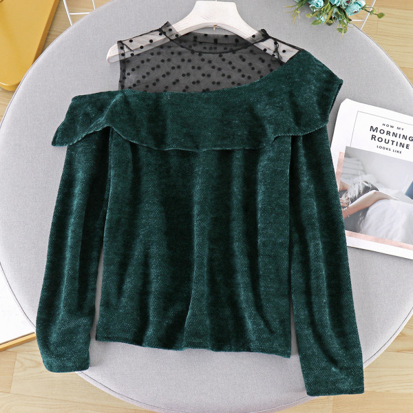 Stílusos női blúz csupasz váll és tüll négy színben