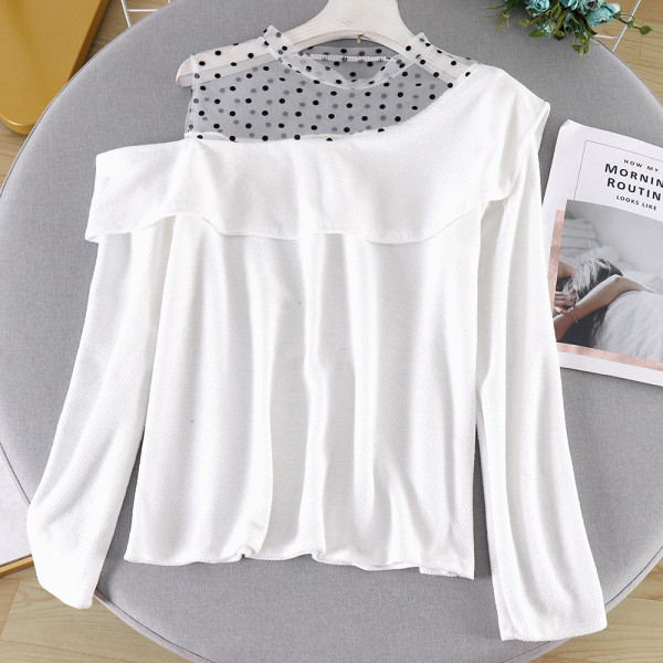 Stílusos női blúz csupasz váll és tüll négy színben