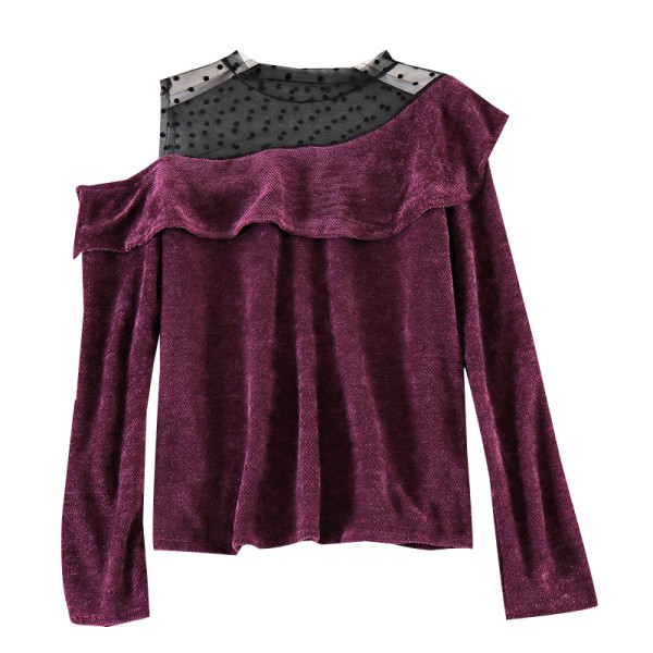 Stílusos női blúz csupasz váll és tüll négy színben