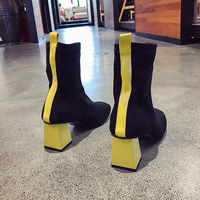 Stílusos női csizma színes vastag sarokkal, három színben