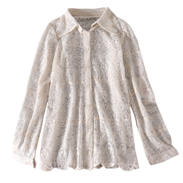 Stílusos női ing gombokkal és hosszú ujjú fehér és bézs színben