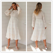 Γυναικείο μακρυμάνικο καθημερινό φόρεμα σε άσπρο χρώμα