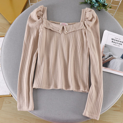 Lezser női blúz négyzet alakú nyakkivágással és gyöngyökkel, négy színben