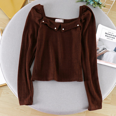 Lezser női blúz négyzet alakú nyakkivágással és gyöngyökkel, négy színben