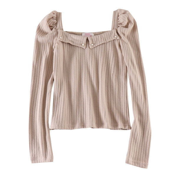 Lezser női blúz négyzet alakú nyakkivágással és gyöngyökkel, négy színben