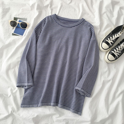 Csíkos női blúz három színben, ovális nyakkivágással