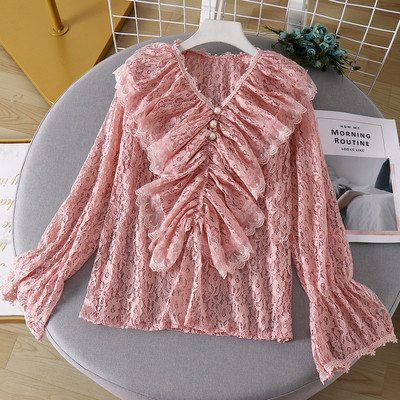 Modern női csipkeblúz gyöngyökkel és spitz nyakkivágással több színben