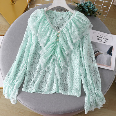 Modern női csipkeblúz gyöngyökkel és spitz nyakkivágással több színben