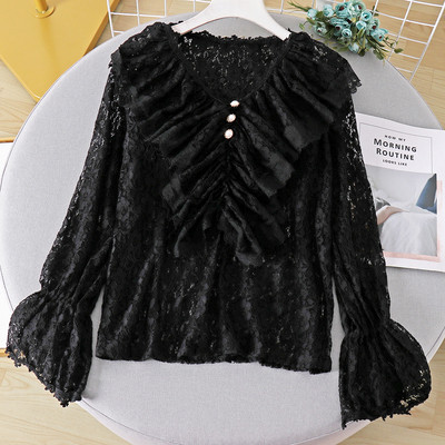 Modern női csipkeblúz gyöngyökkel és spitz nyakkivágással több színben