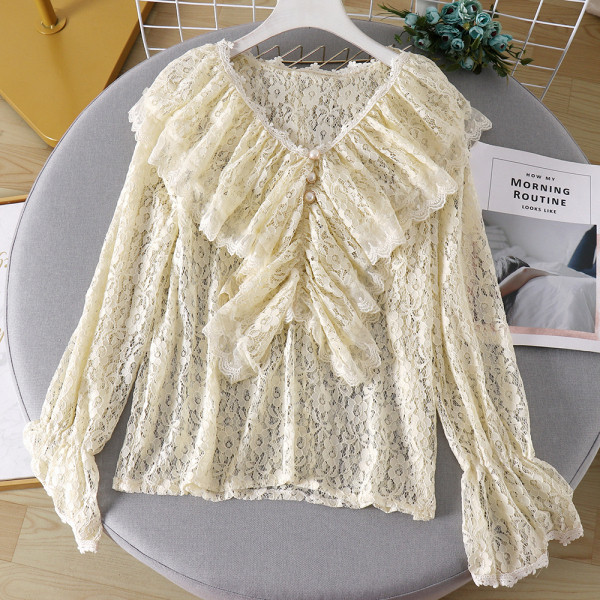 Modern női csipkeblúz gyöngyökkel és spitz nyakkivágással több színben
