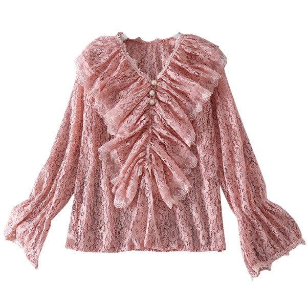 Modern női csipkeblúz gyöngyökkel és spitz nyakkivágással több színben