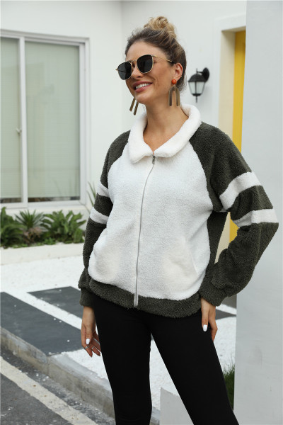 Női alkalmi pulóver cipzárral és fehér zsebekkel