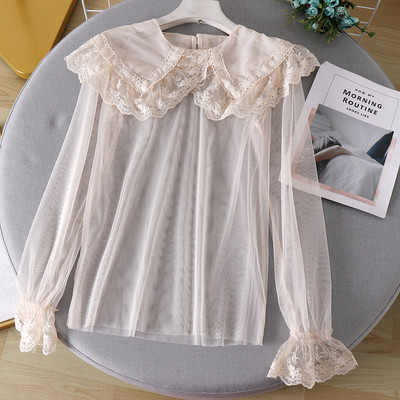 Modern női ing csipkegallérral és hosszú ujjú fehér, bézs és fekete színben