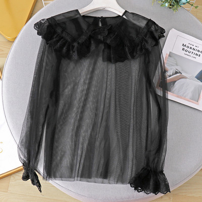 Modern női ing csipkegallérral és hosszú ujjú fehér, bézs és fekete színben