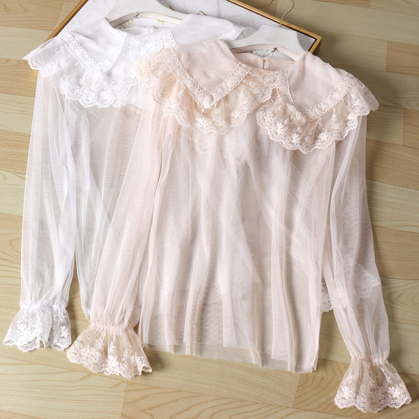 Modern női ing csipkegallérral és hosszú ujjú fehér, bézs és fekete színben