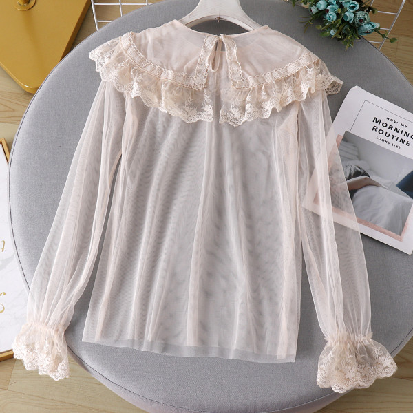 Modern női ing csipkegallérral és hosszú ujjú fehér, bézs és fekete színben