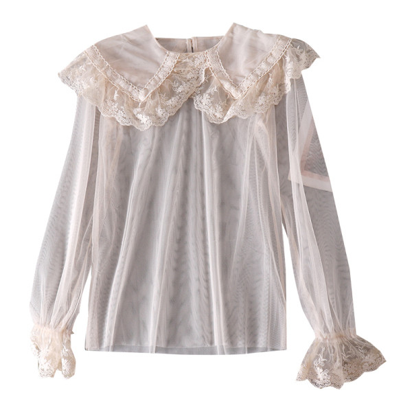 Modern női ing csipkegallérral és hosszú ujjú fehér, bézs és fekete színben